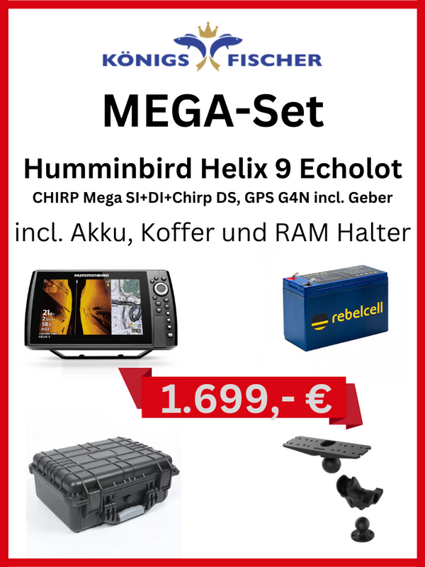 MEGA-Set Humminbird Helix 9 Echolot incl. Akku, Koffer und RAM Halter